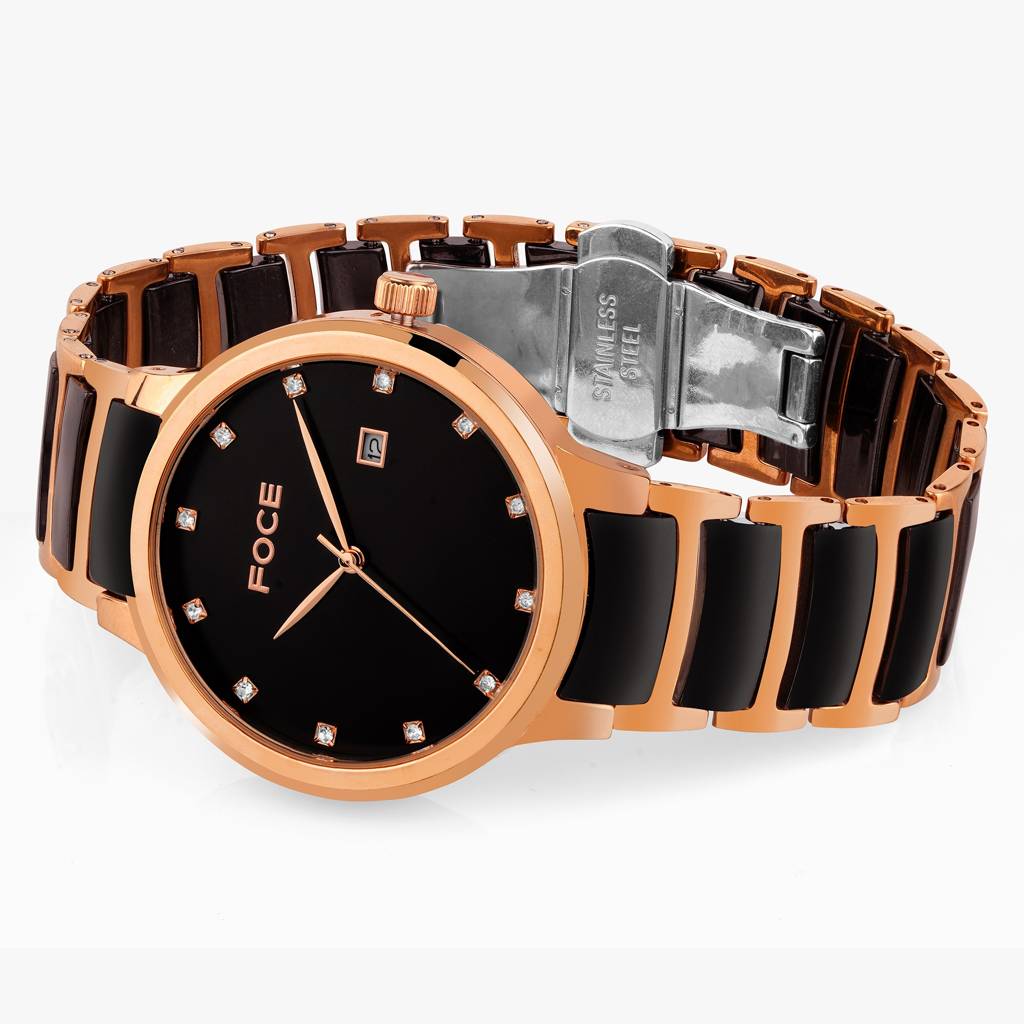 Stainless Steel Wrist Watch For Men, Diamond Studded Dial, Metal/Ceramic Strap, Separate Date, Sapphire Glass, M : FC11648GRG8