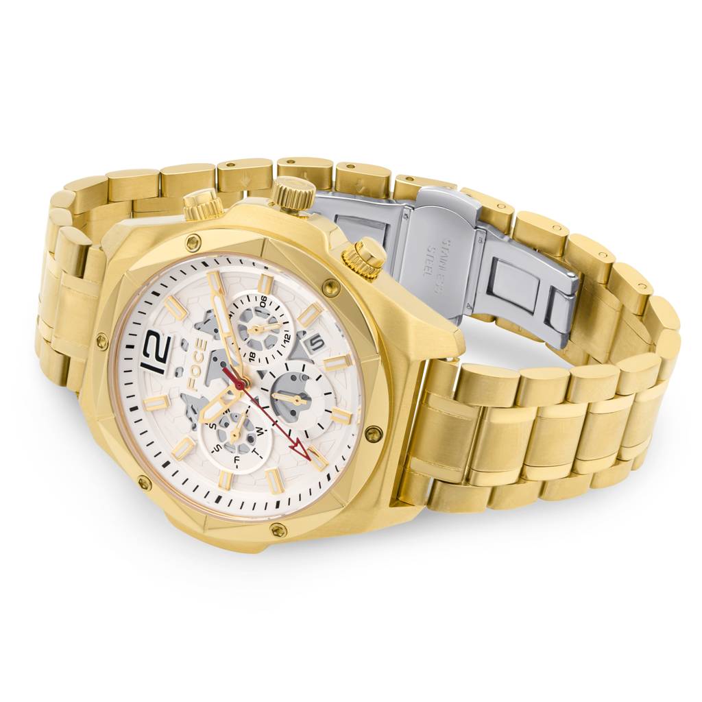 Men’S Quartz Stainless Steel Multifunction Watch | 24Hr Subdial At 3, Day Subdial At 9, Date Window At 4:30, Dual : FC11932GG1