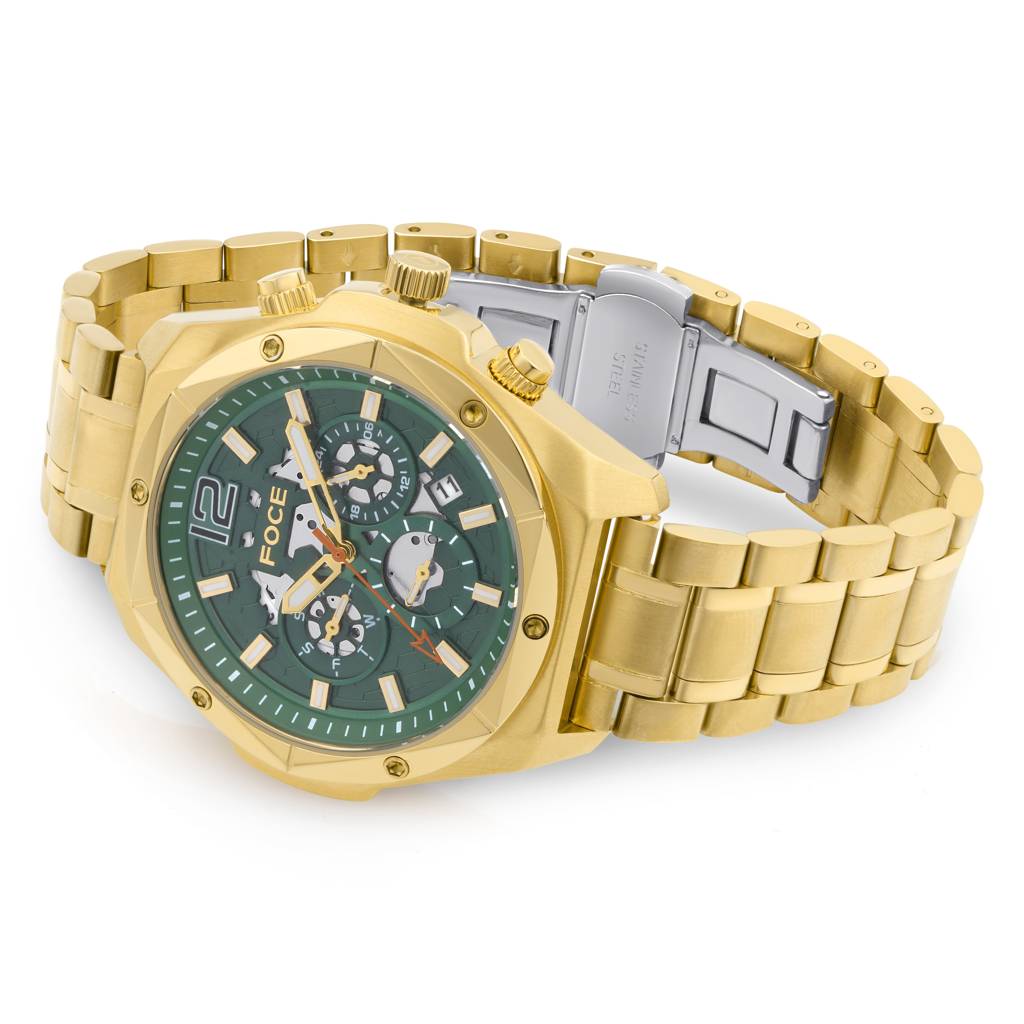 Men’S Quartz Stainless Steel Multifunction Watch | 24Hr Subdial At 3, Day Subdial At 9, Date Window At 4:30, Dual : FC11932GG2