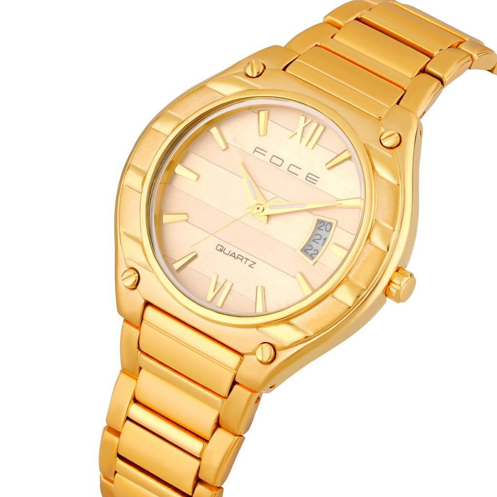 Men'S Gold Analog Quartz Watch With Date | Roman Dial | Champagne Dial, Stainless Steel Strap | Luxury Formal Dres : FC119CHAM
