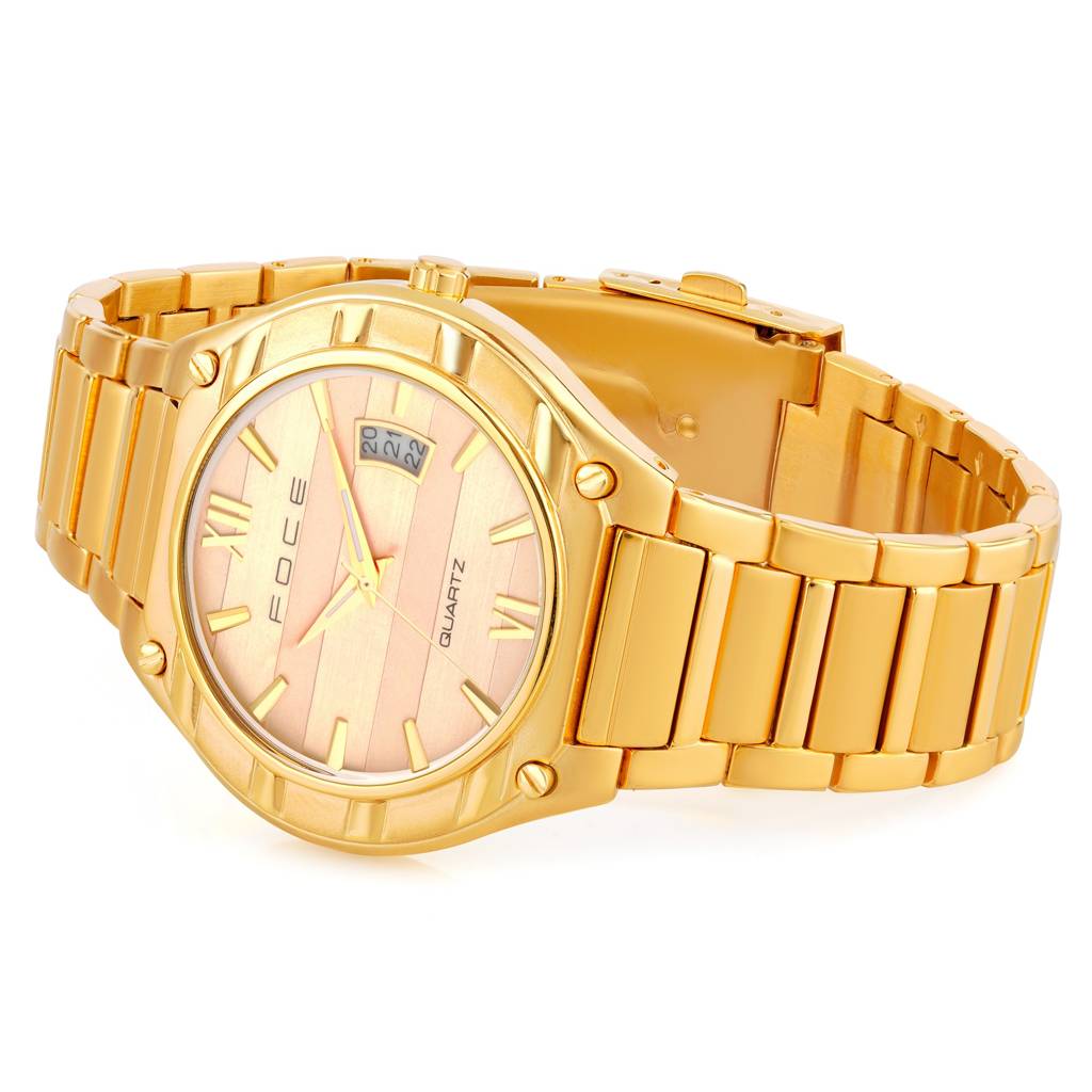 Men'S Gold Analog Quartz Watch With Date | Roman Dial | Champagne Dial, Stainless Steel Strap | Luxury Formal Dres : FC119CHAM
