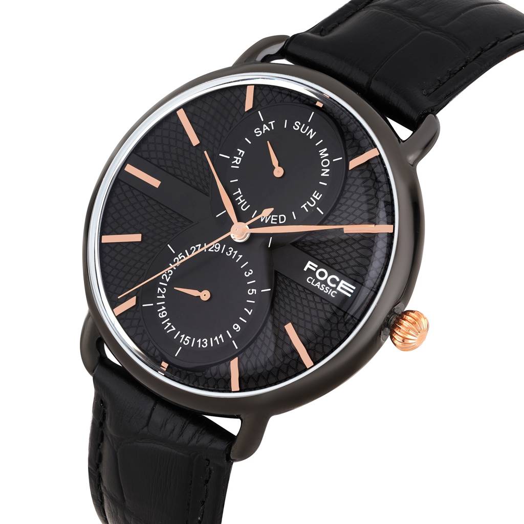 Men'S Analog Watch, Day & Date Subdials, Curved Dome Glass, Premium Design – Model Fc11Bbl : FC11BBLBLACK