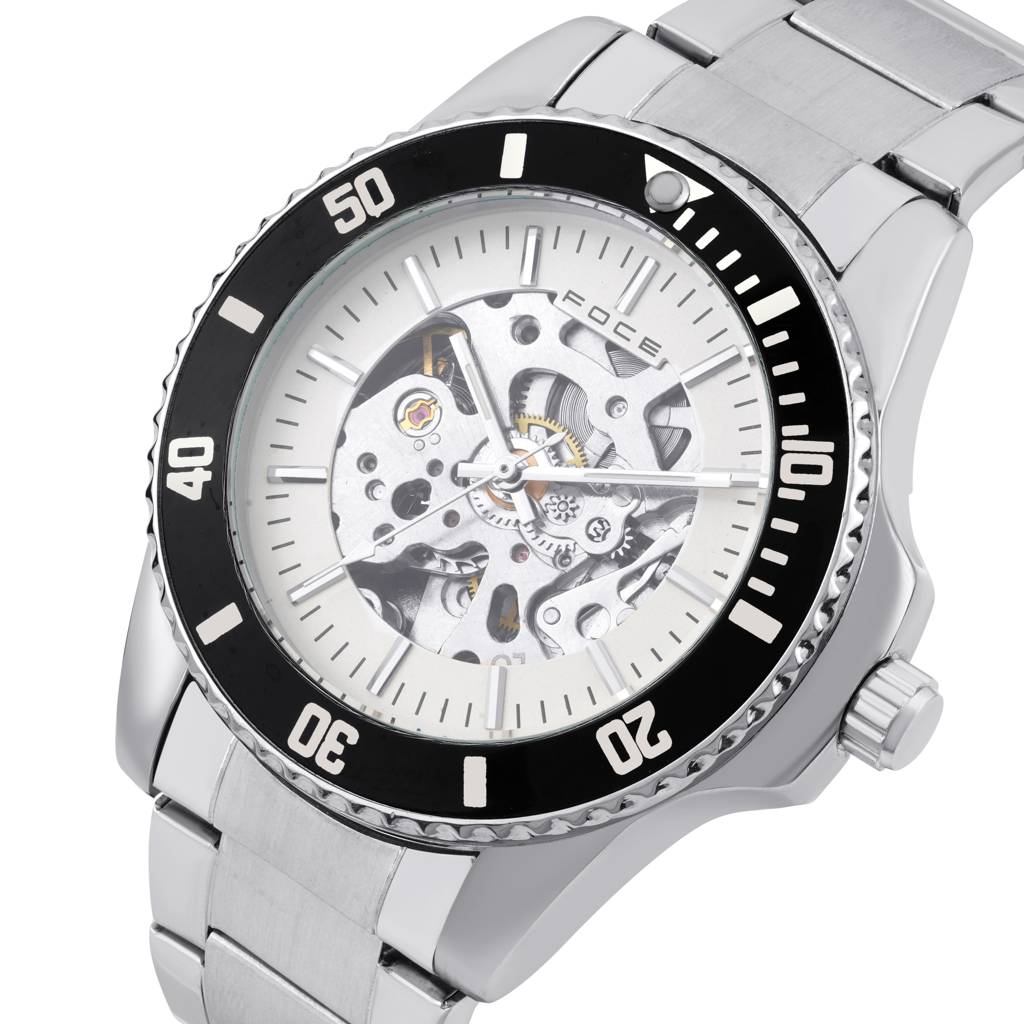 Men’S Automatic Stainless Steel Round Watch – Silver Case & Strap, White Skeleton Dial, Premium Luxury Analog Wris : FC14BST01