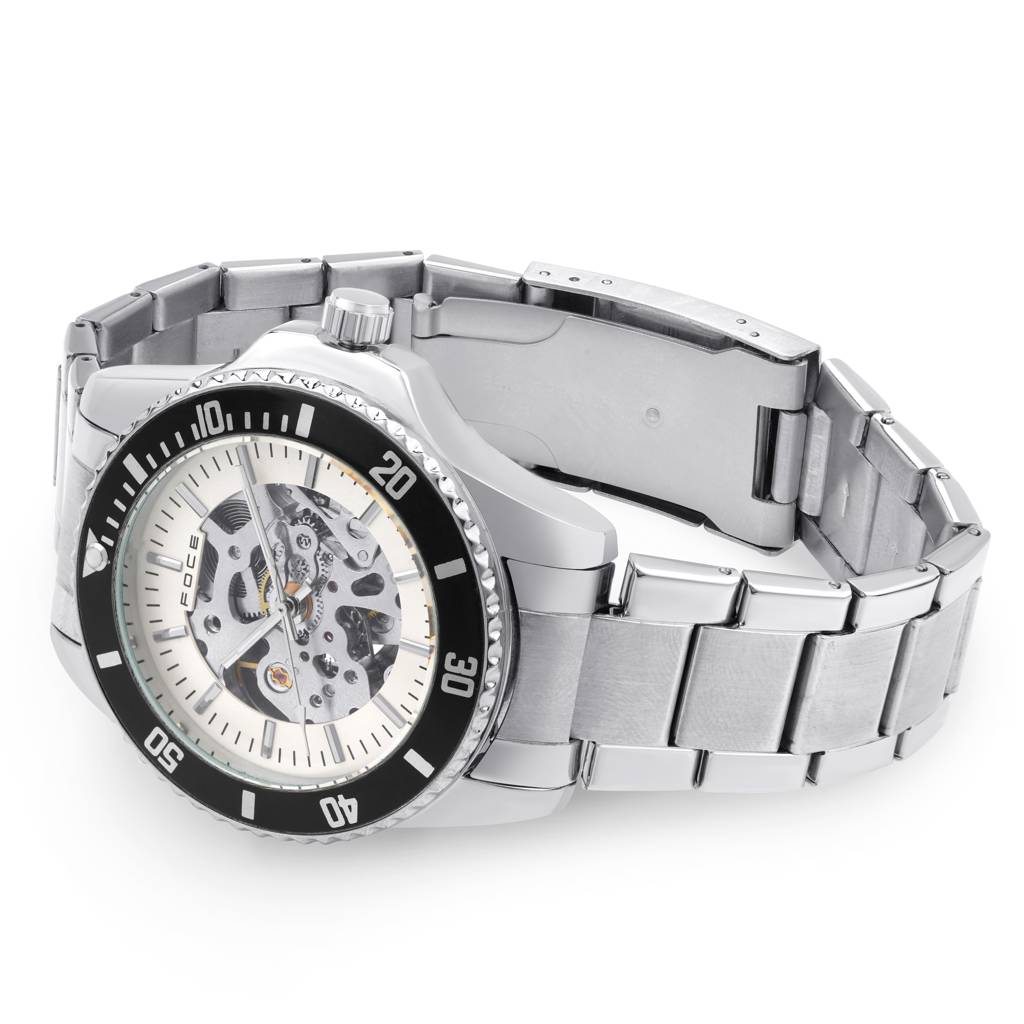 Men’S Automatic Stainless Steel Round Watch – Silver Case & Strap, White Skeleton Dial, Premium Luxury Analog Wris : FC14BST01