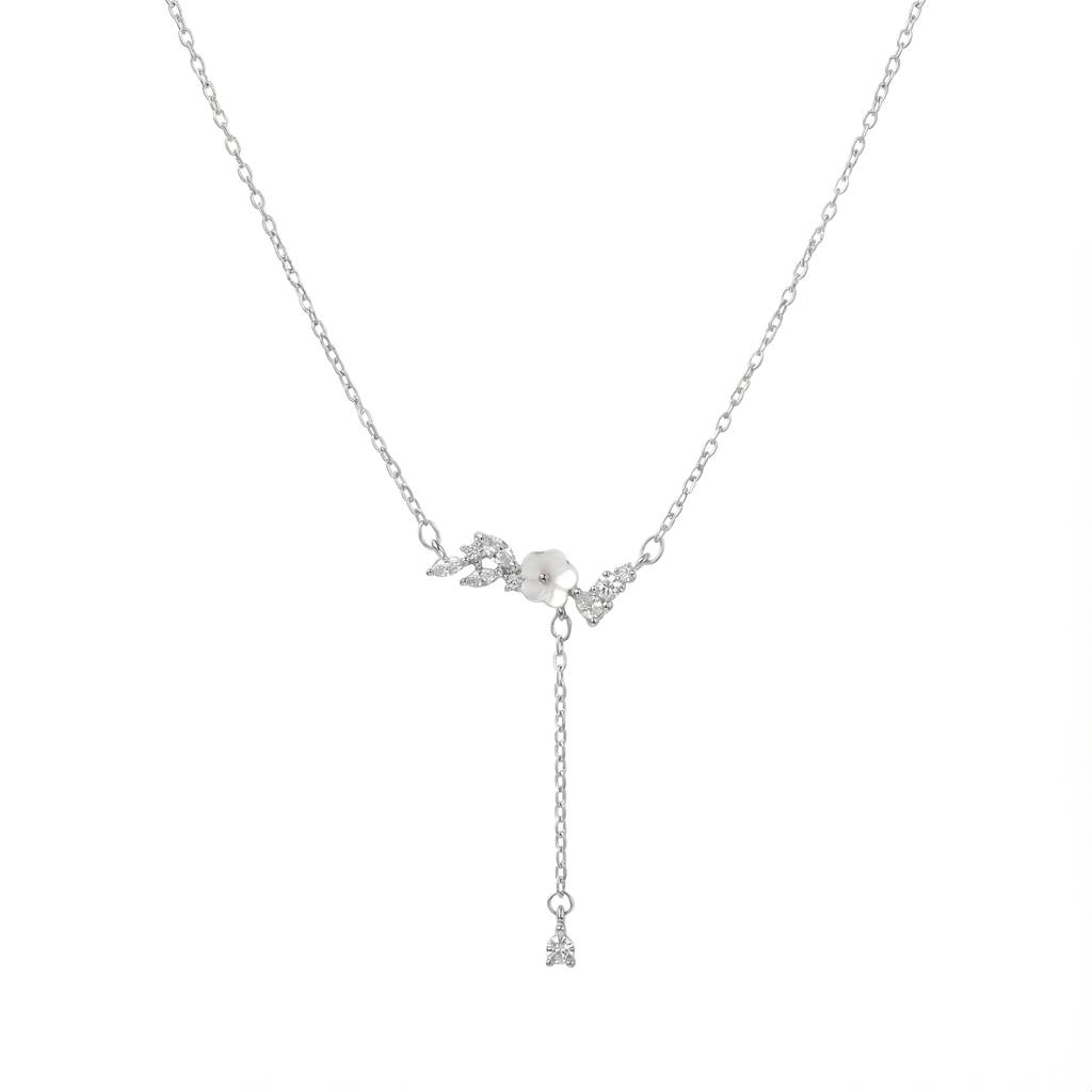 The Floral Drop Lariat, Blossom Cascade Necklace : YUFSNL003-SL