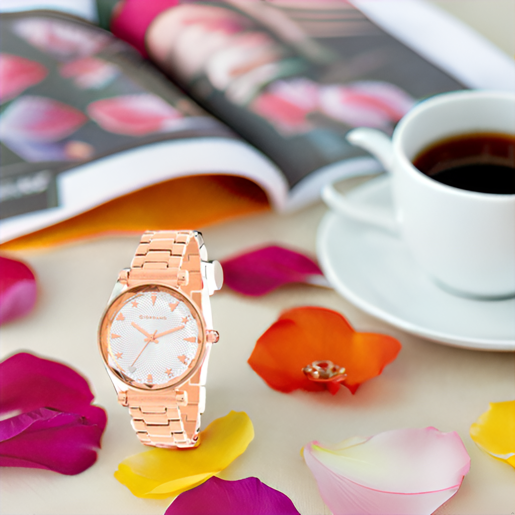 Analog Wrist Watch For Women Stylish Metal Strap With Water Resistant 3 Hand Mechanism For Girls & Ladies To Comp : GD-4211-22