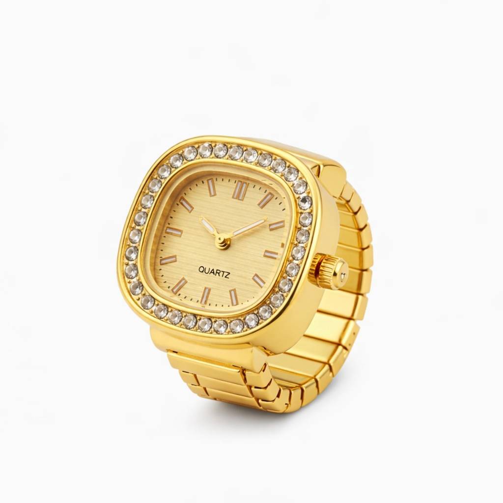 RACHIVA 18K Gold Plated Zircon Bezel Square Ring Watch · Eternz
