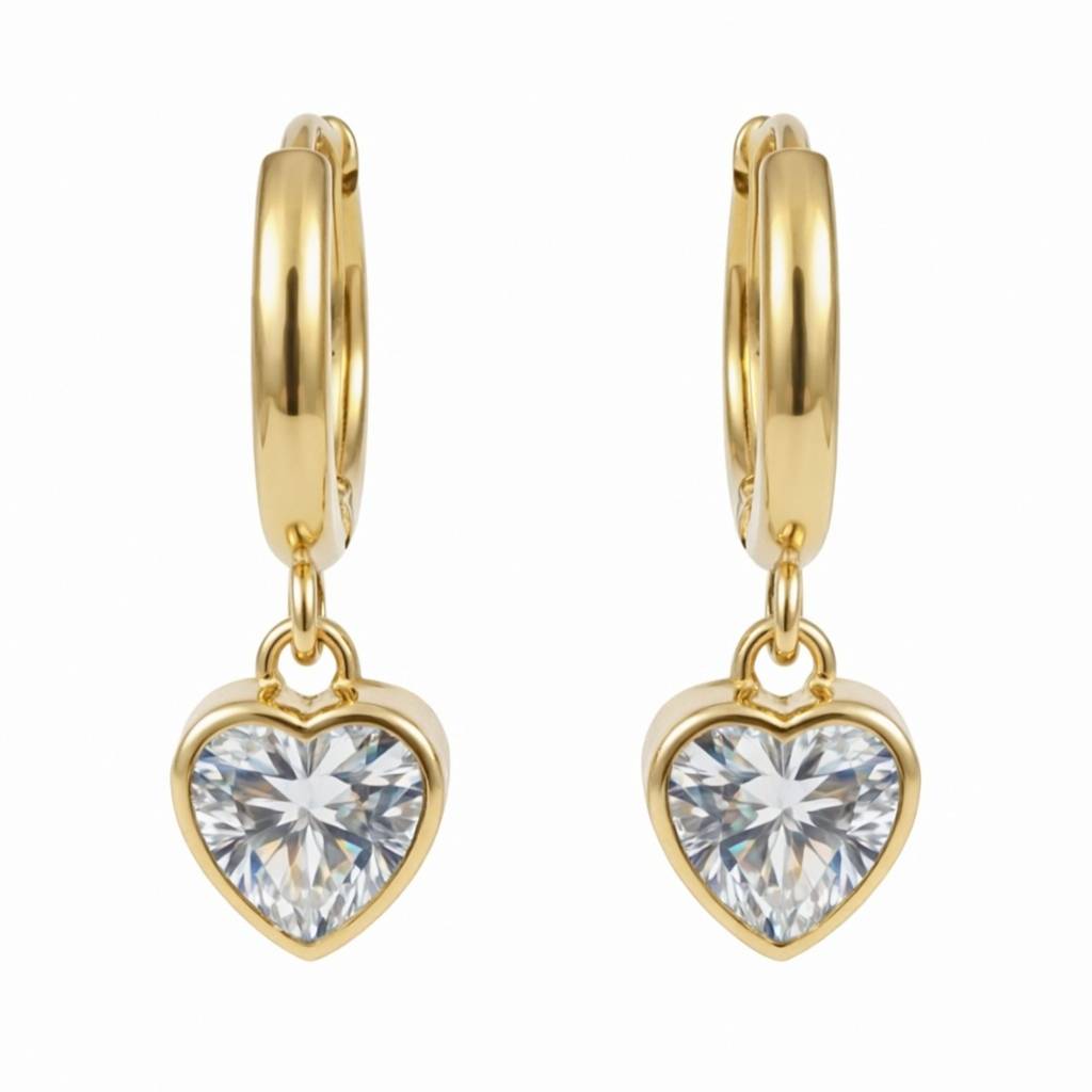 18K Gold Plated Heart Zircon Hoop Earrings : RJFSER106