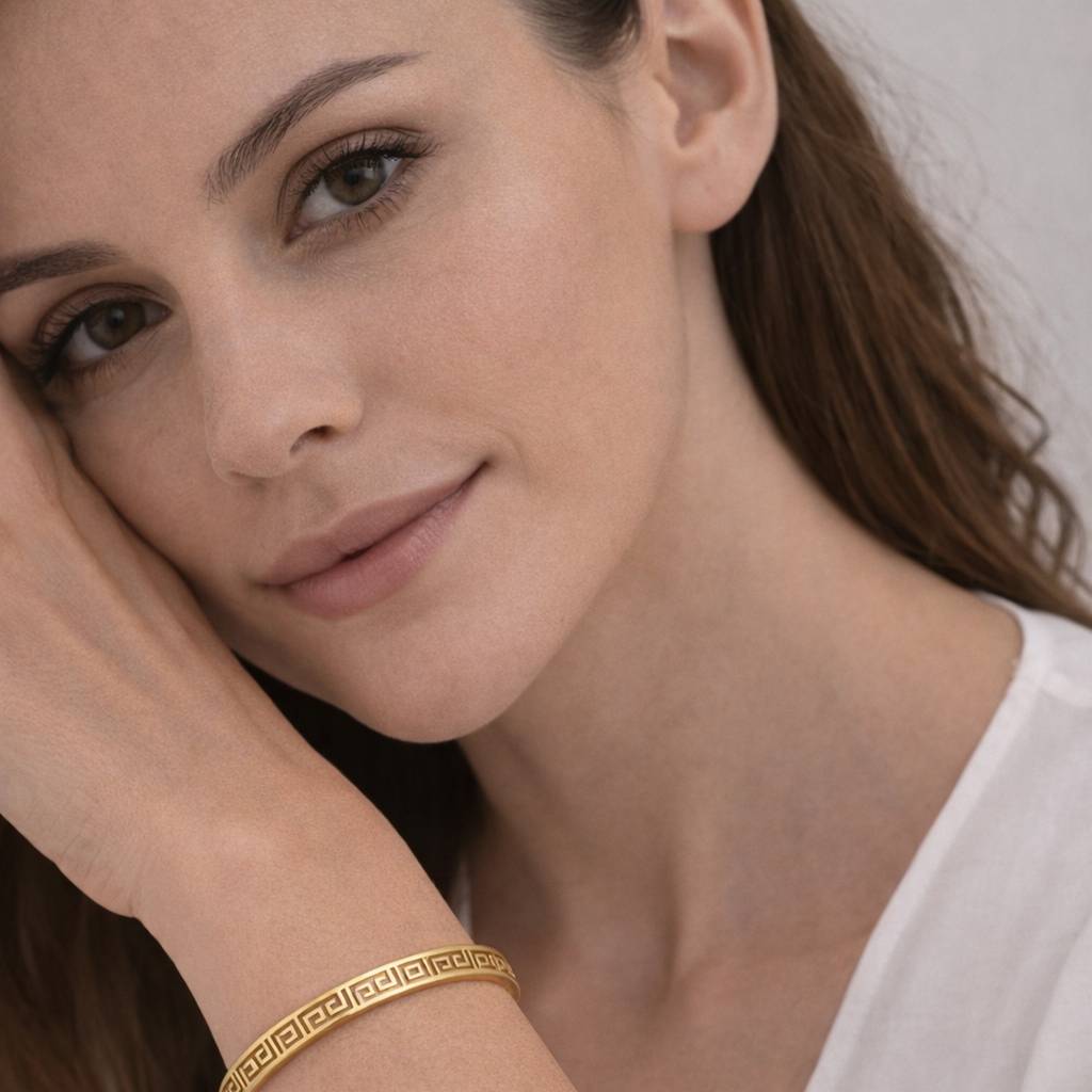 18K Gold Plated Greek Key Cutwork Cuff Bangle : RJFSBR83