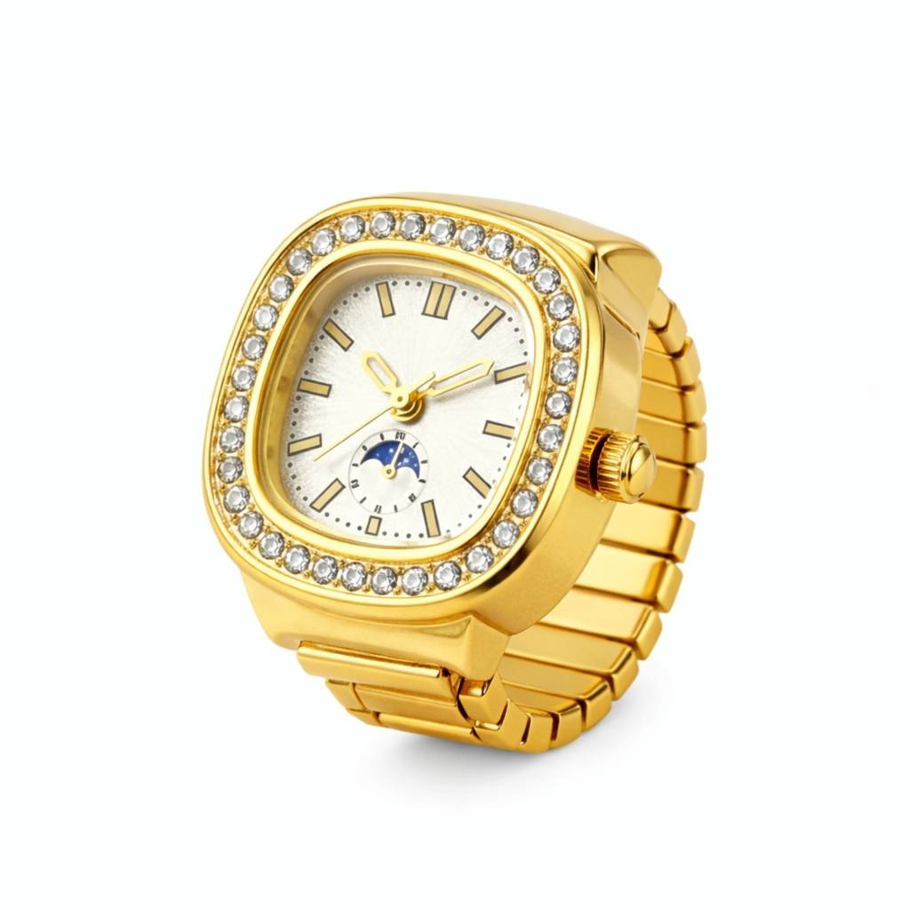 18K Gold Plated Zircon Embellished Square Ring Watch : RJFSRG06