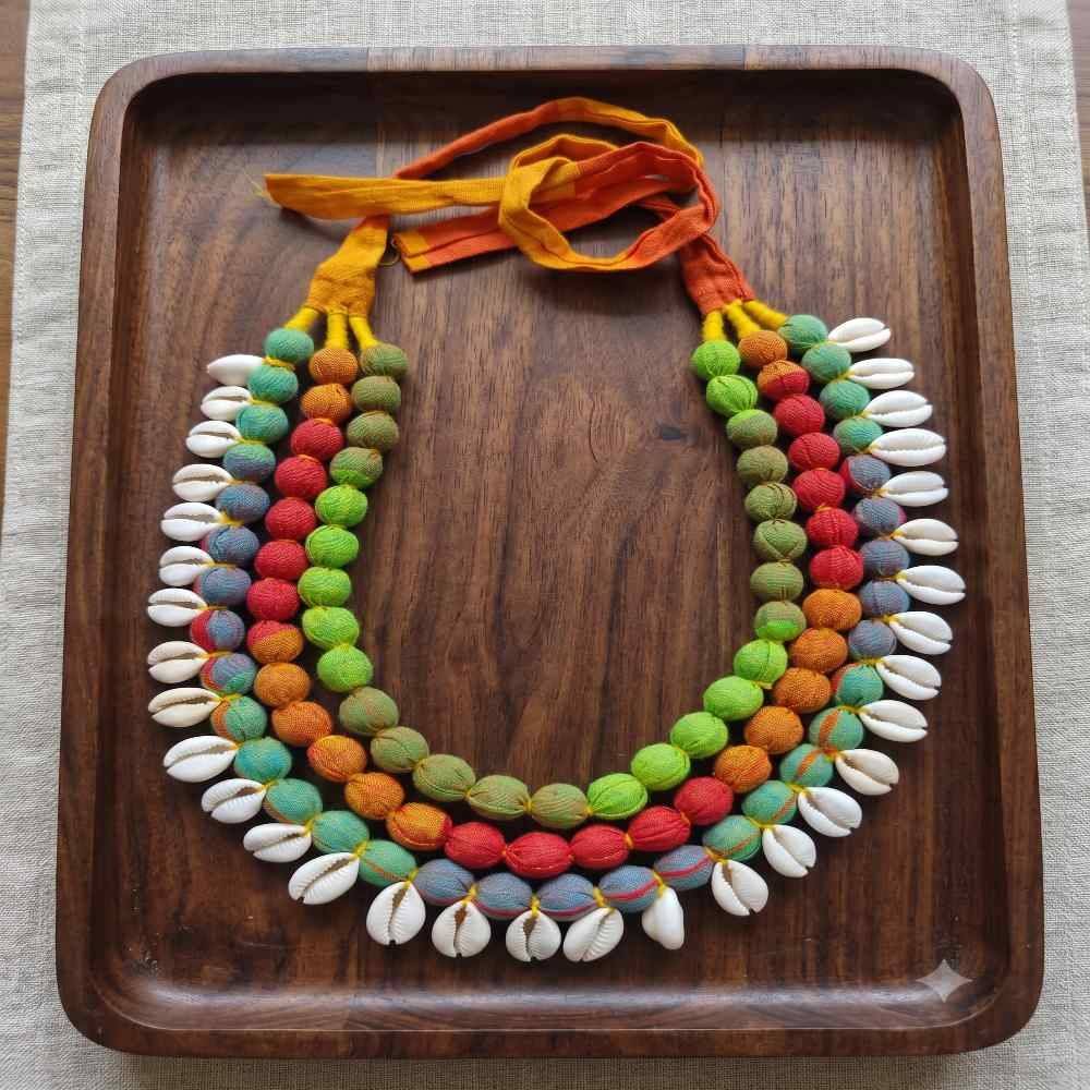 COYSEIO 韓国限定 RAW FABRIC NECKLACE JewelSana Triple Layered Gamchha Fabric Necklace With Kowree · Eternz