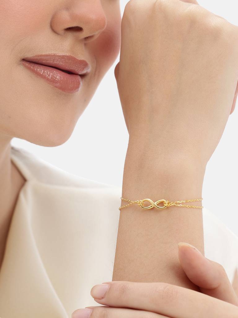 18Kt Gold Plated Double Chain Infinity Charm Bracelet : FJB5401