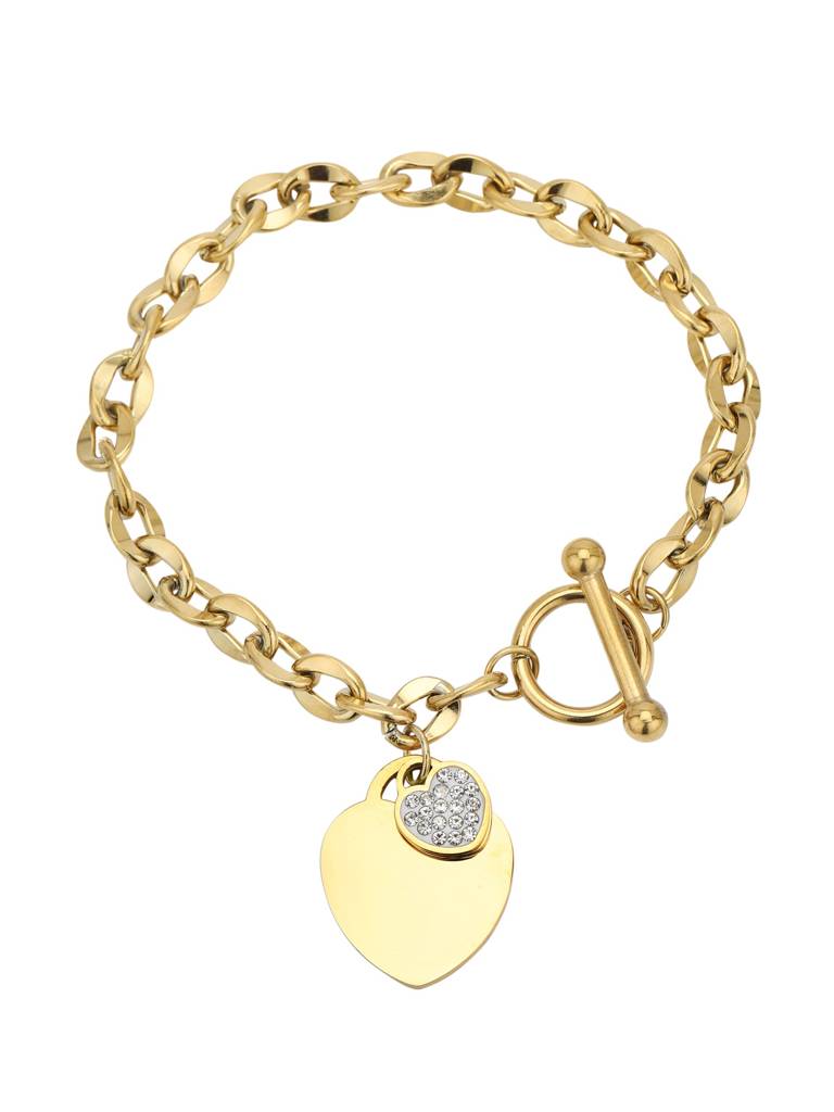 Gold Plated Cz Heart Charm Link Bracelet : FJB5438