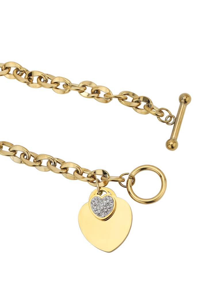 Gold Plated Cz Heart Charm Link Bracelet : FJB5438