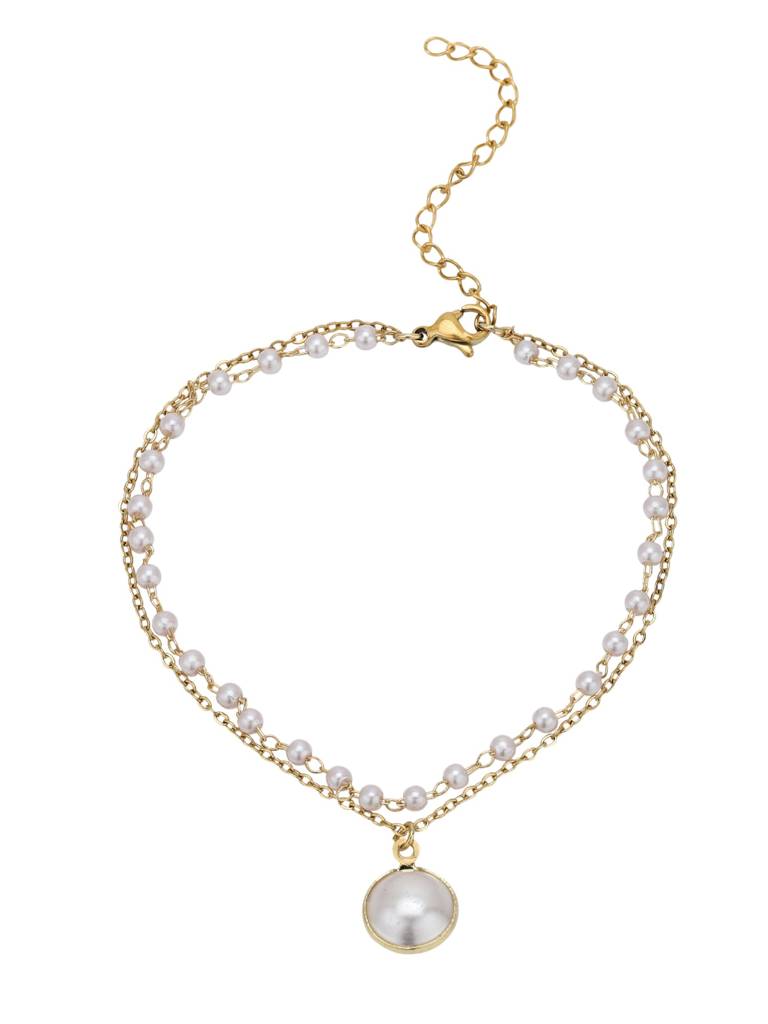 Gold Plated Pearl Double Chain Wraparound Bracelet : FJB5441