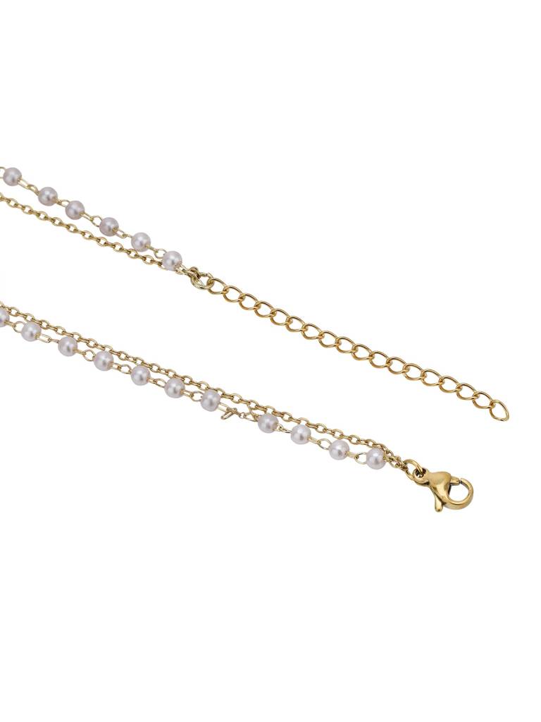 Gold Plated Pearl Double Chain Wraparound Bracelet : FJB5441