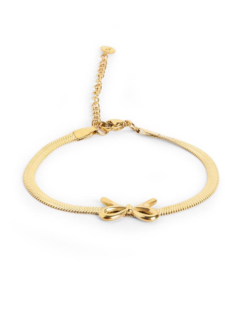 18Kt Gold Plated Bow Charm Adjustable Snake Chain Bracelet : FJB5533