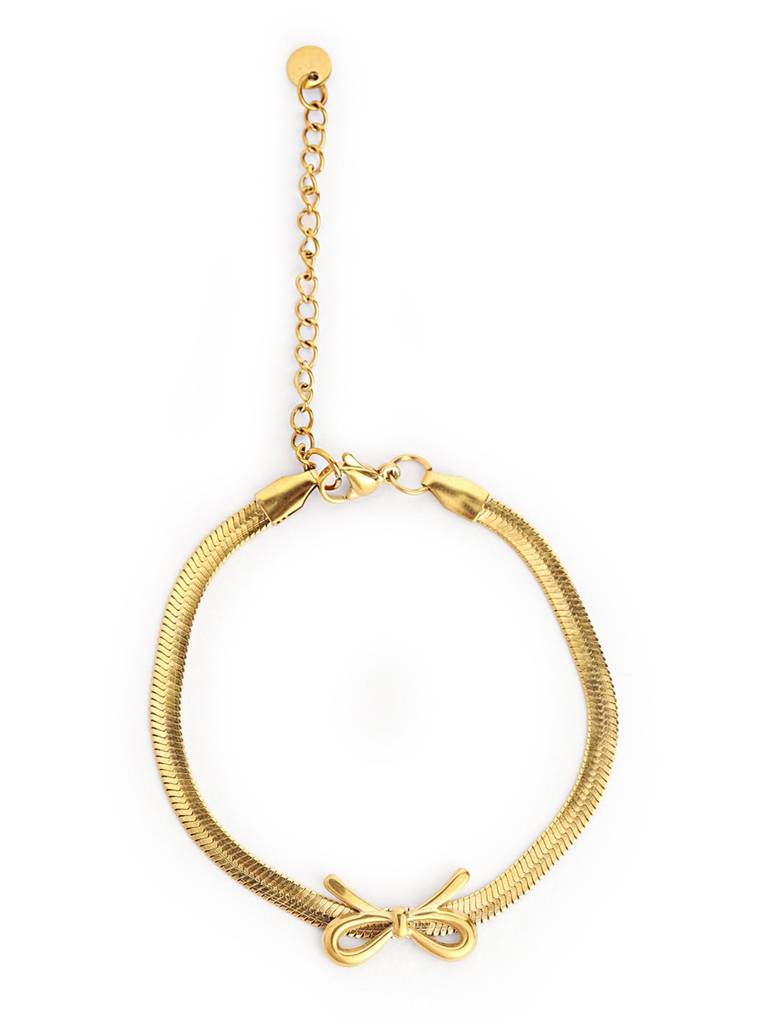 18Kt Gold Plated Bow Charm Adjustable Snake Chain Bracelet : FJB5533
