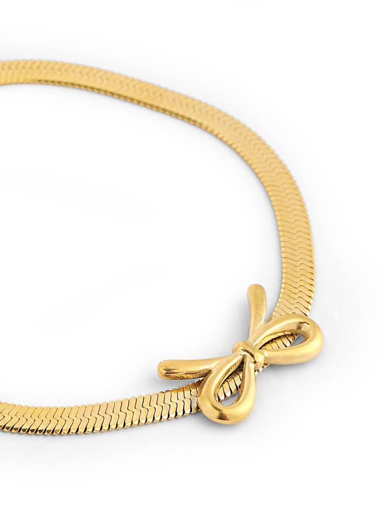 18Kt Gold Plated Bow Charm Adjustable Snake Chain Bracelet : FJB5533