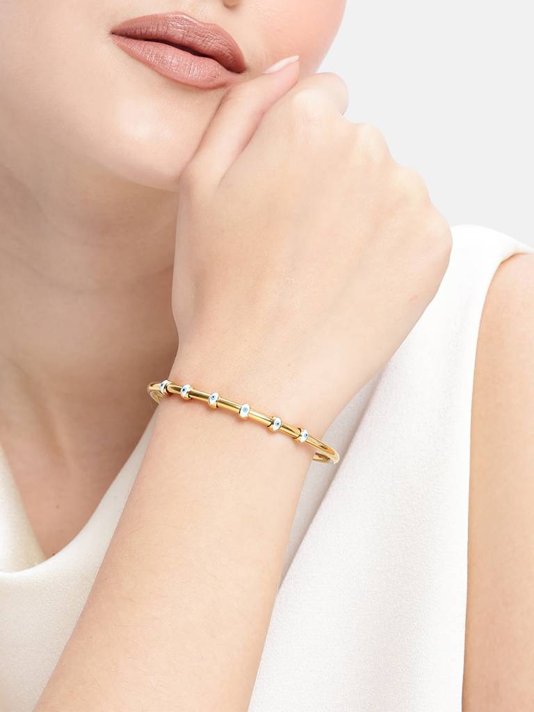 18Kt Gold Plated Evil Eye Cuff Link Bracelet : FJB5536