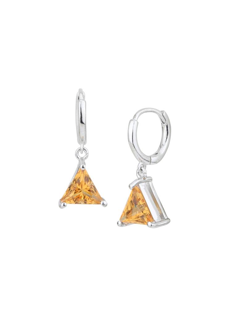 Rhodium Plated Cz Citrine Triangular Hoop Earring : FJE5346