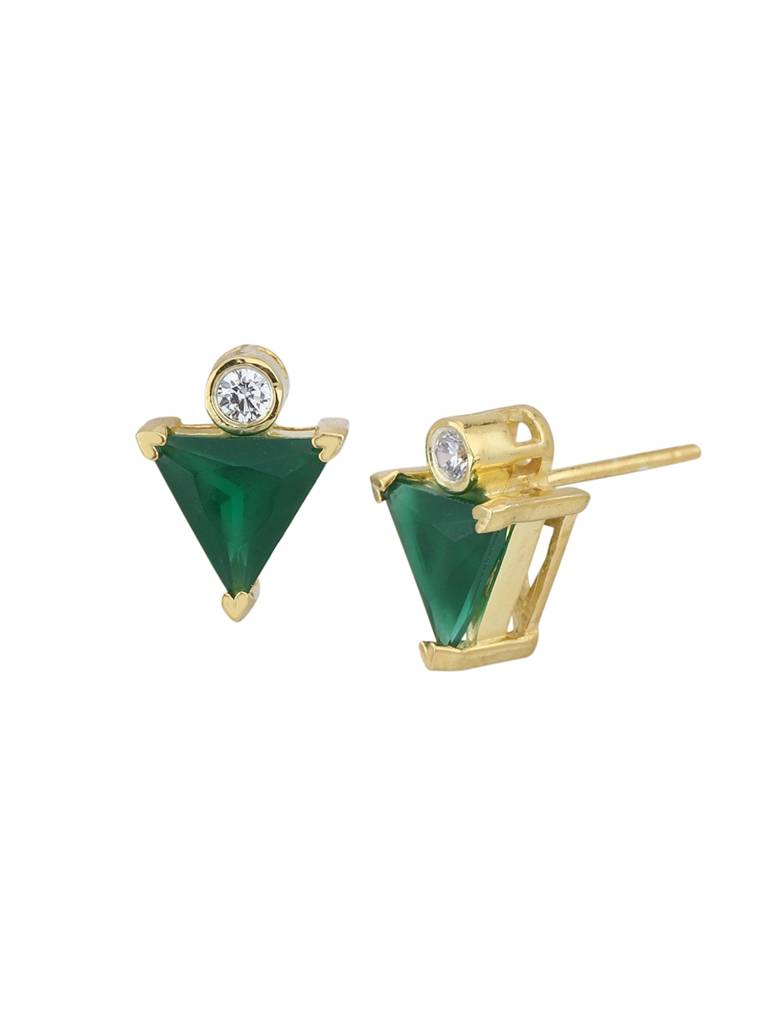 18Kt Gold Plated Cz Emerald Triangular Stud Earring : FJE5359