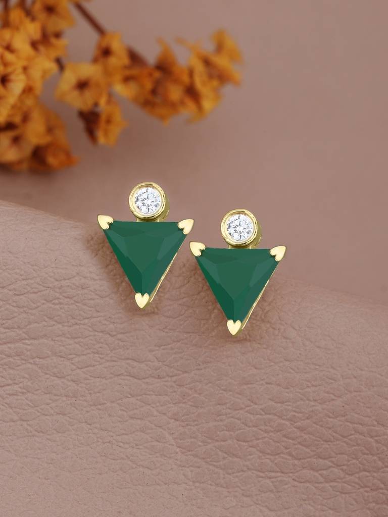 Eternz Certified Jewellery - Carlton London18Kt Gold Plated Cz Emerald Triangular Stud Earring