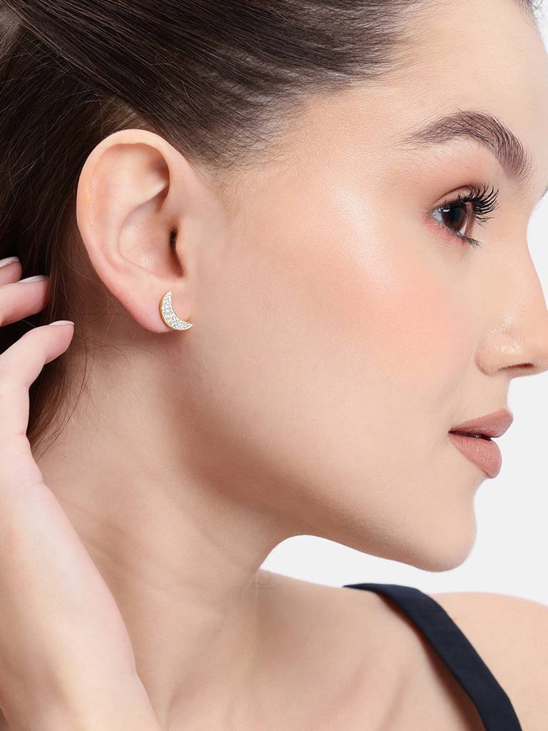 18Kt Gold Plated Cz Crecent Stud Earring : FJE5411