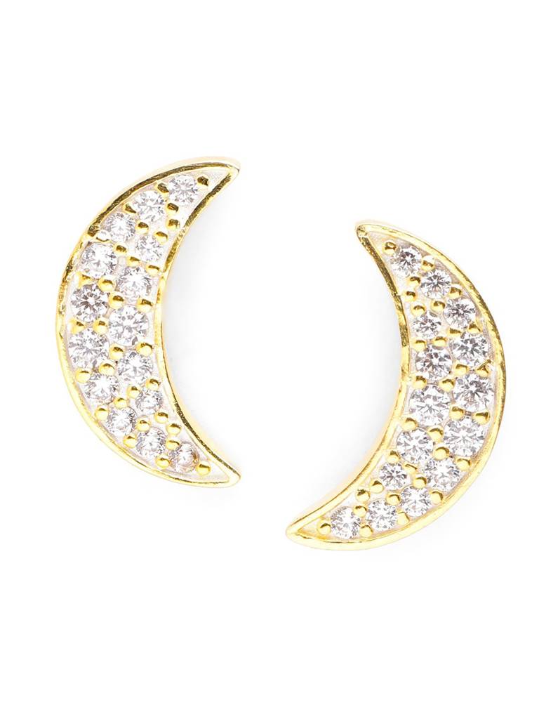 18Kt Gold Plated Cz Crecent Stud Earring : FJE5411