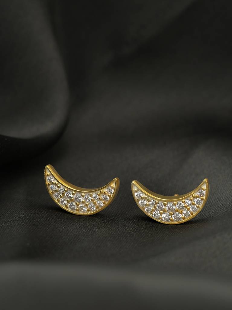 Eternz Certified Jewellery - Carlton London18Kt Gold Plated Cz Crecent Stud Earring