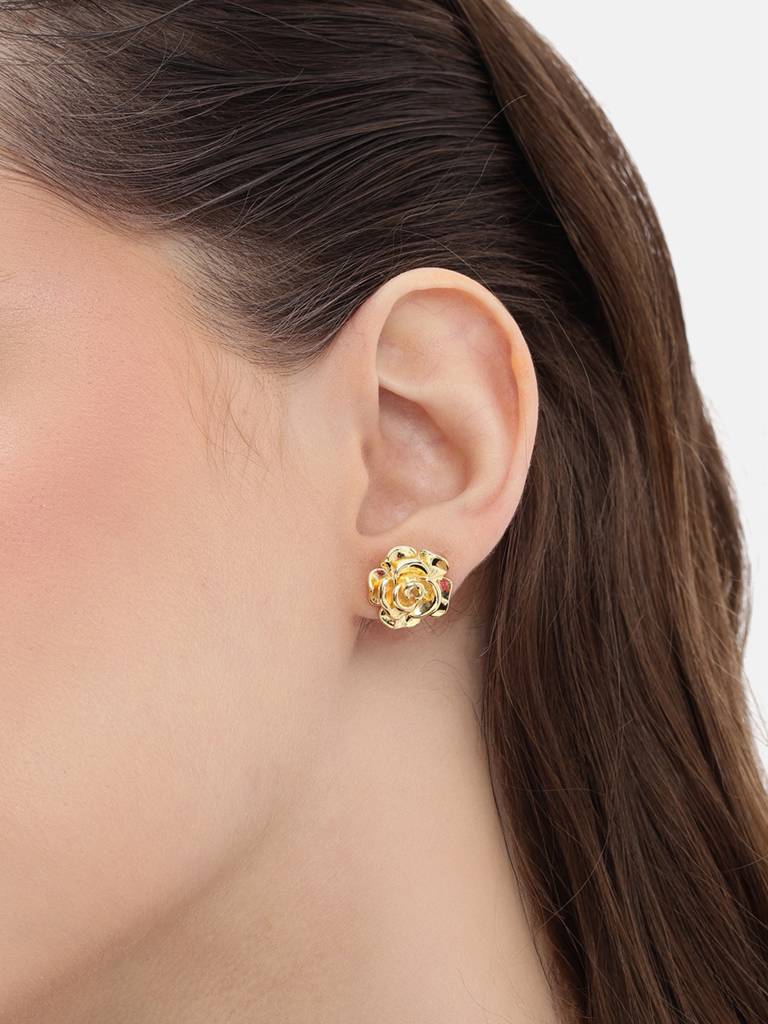 18Kt Gold Plated Bold Rose Stud Earring : FJE5421