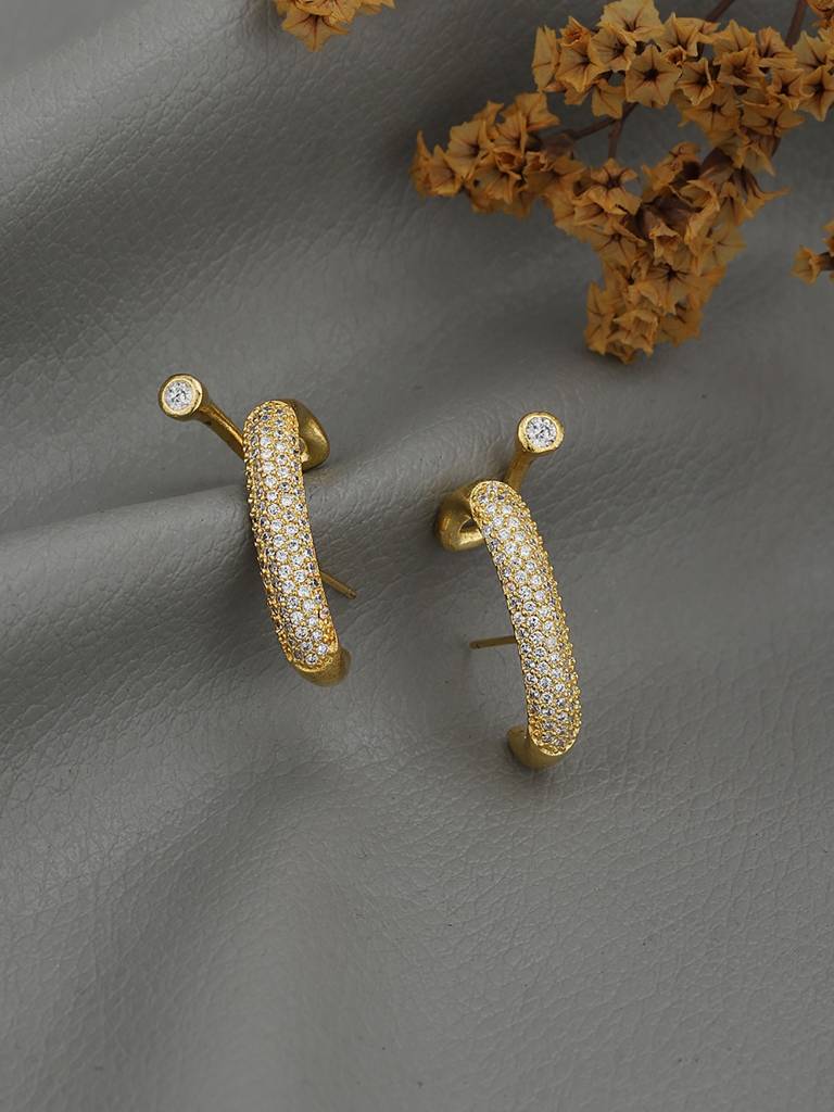 Gold Plated Cz Contemporary Earlobe Earring : FJE5460