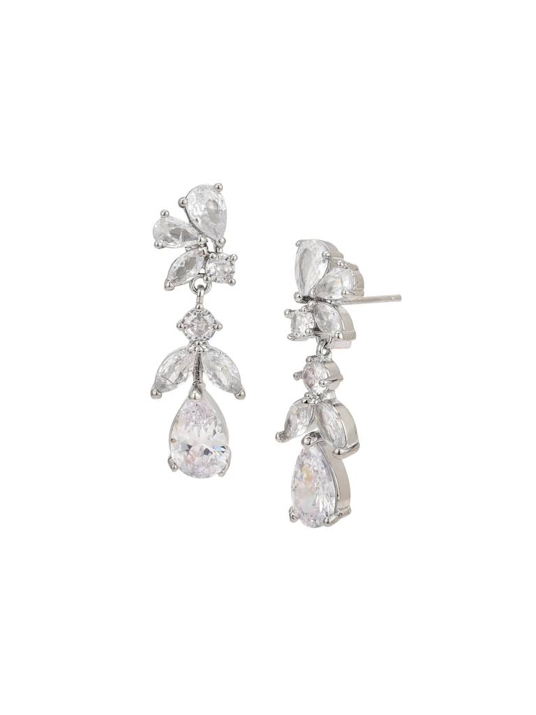 Silver Plated Cz Leaf Drop Statement Earring : FJE5462