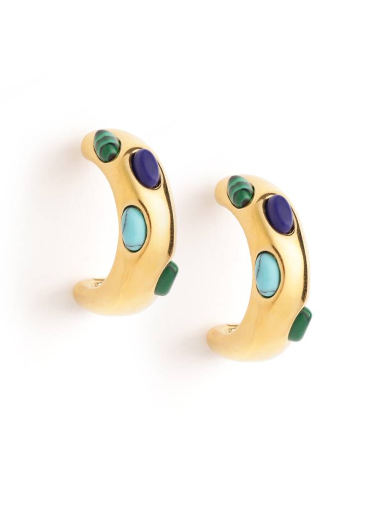 18Kt Gold Plated Multiple Stone Contemporary Half Hoop Earring : FJE5538