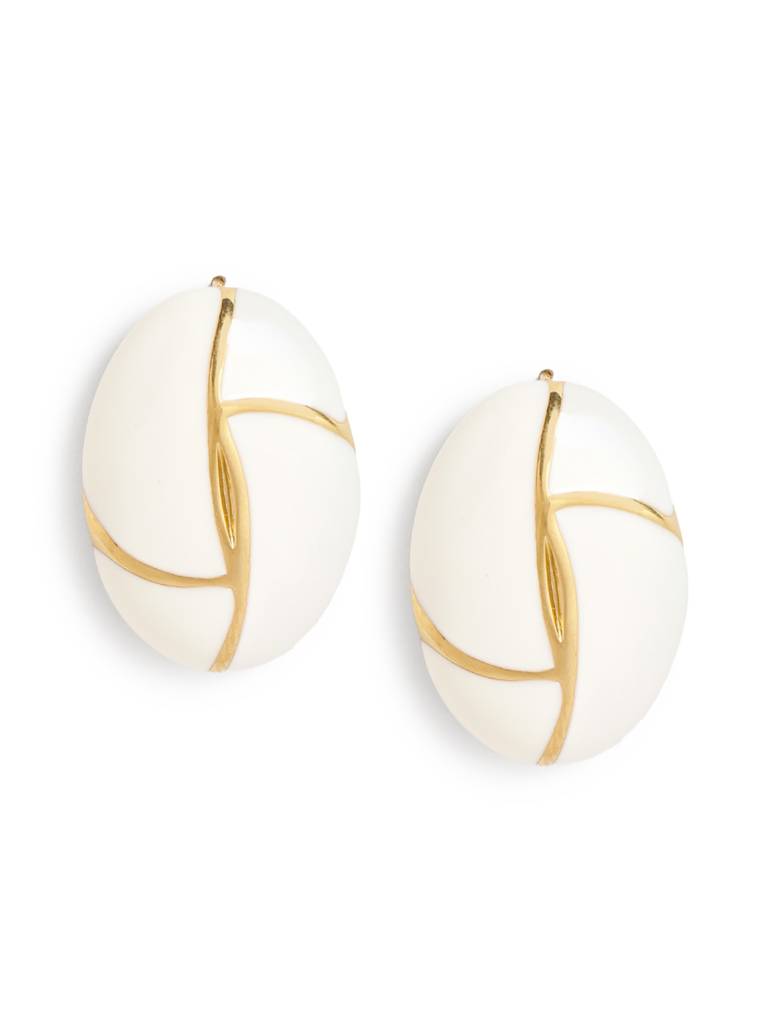 Genz 18Kt Gold Plated Enamel Oval Bold Stud Earring : FJE5552