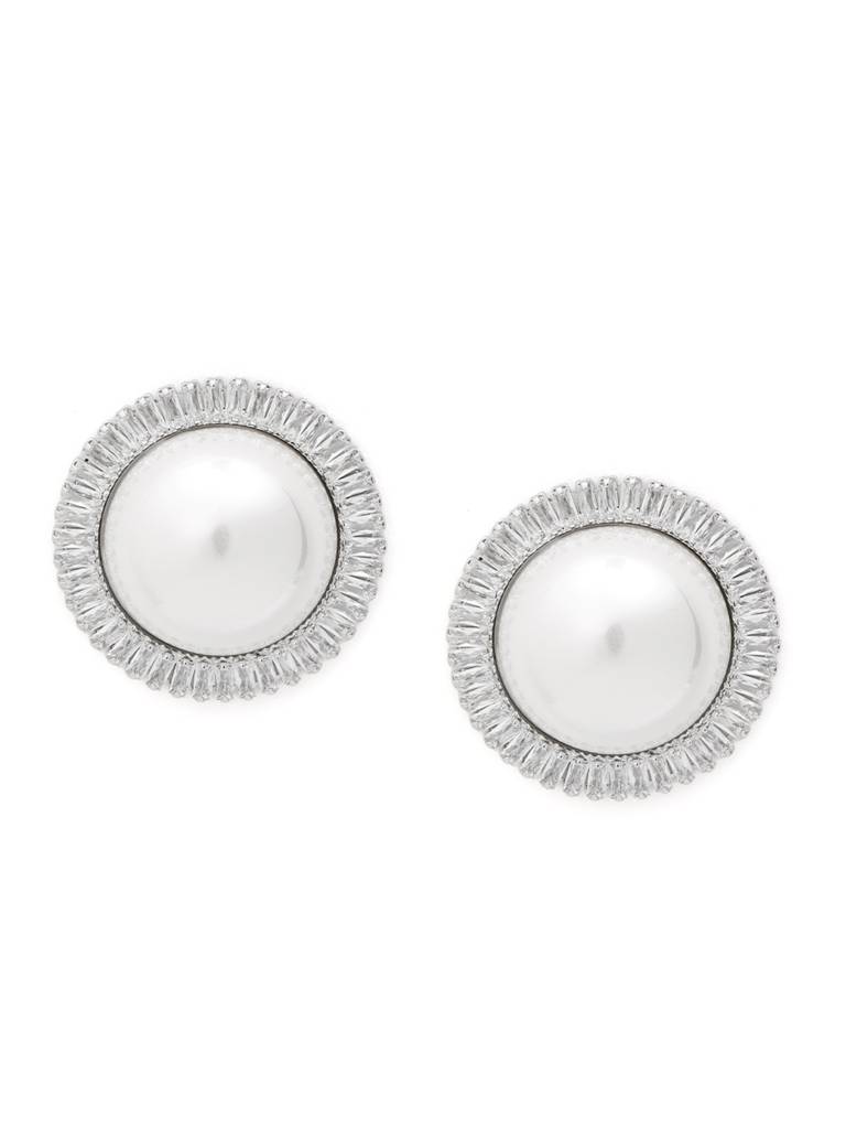 Premium Silver Plated Cz And Pearl Bold Stud Earring : FJE5634