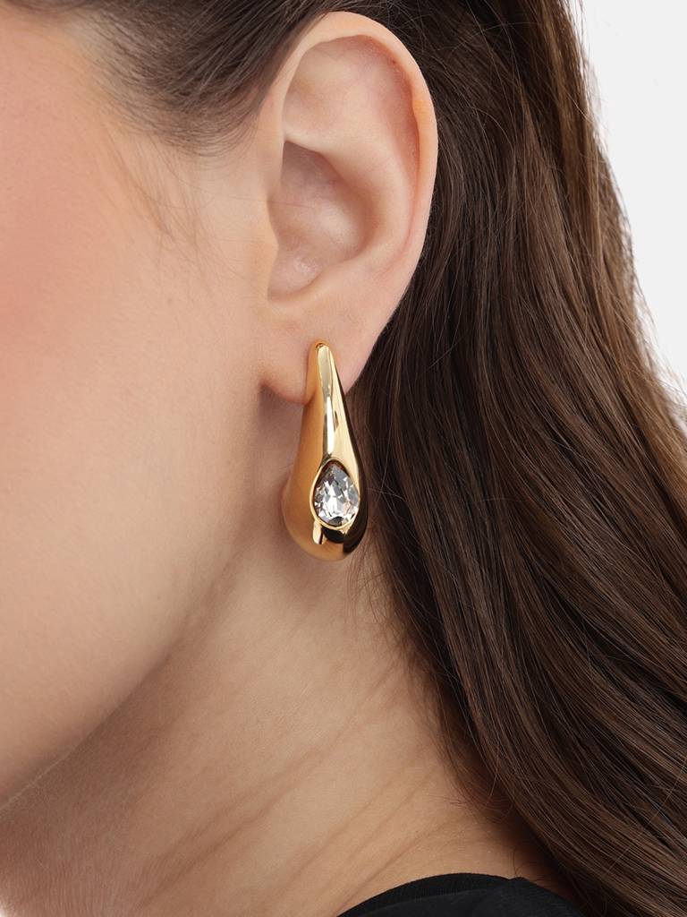 Premium 18Kt Gold Plated Cz Half Hoop Earring : FJE5637