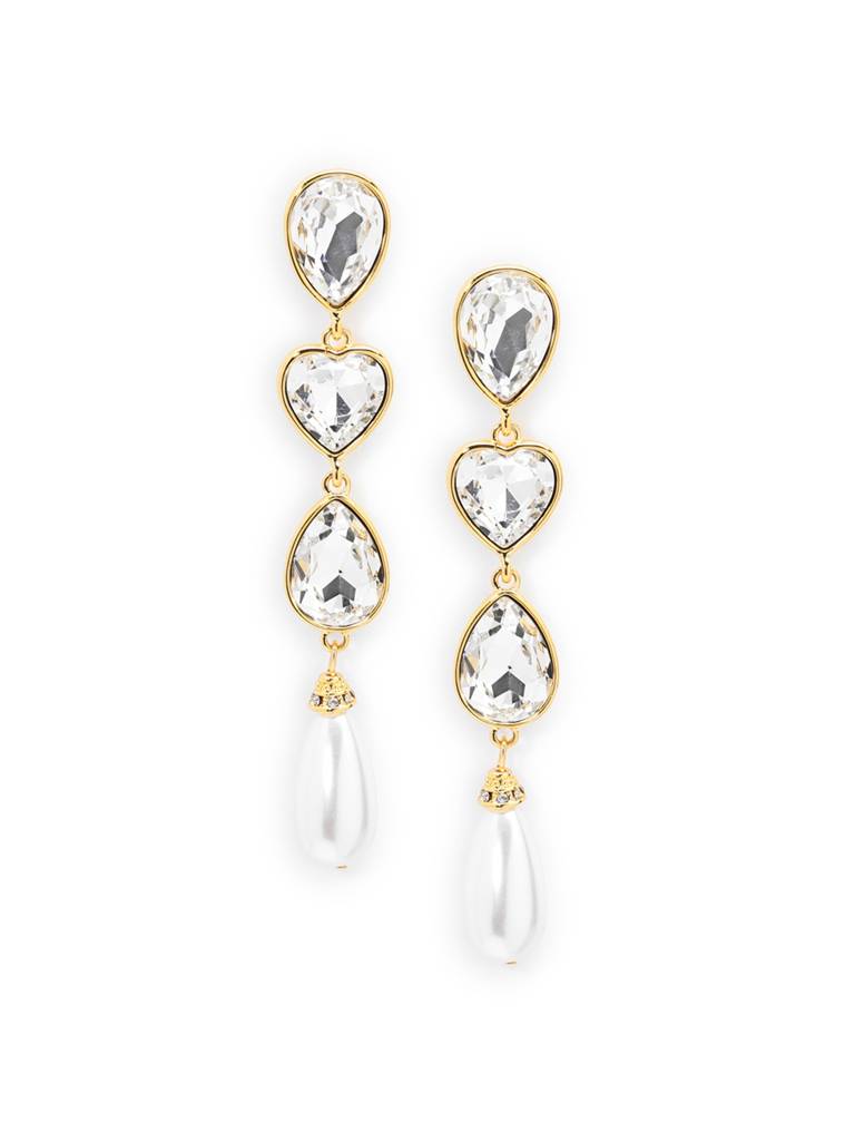 Premium 18Kt Gold Plated Crystal And Pearl Drop Earring : FJE5647