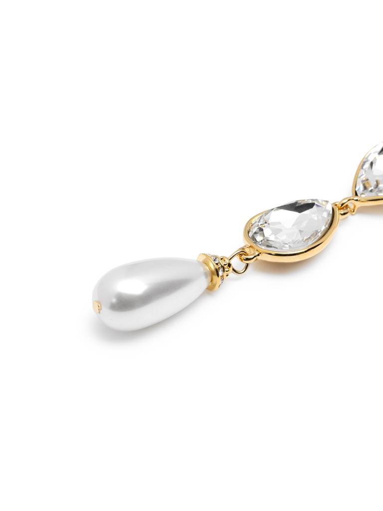 Premium 18Kt Gold Plated Crystal And Pearl Drop Earring : FJE5647