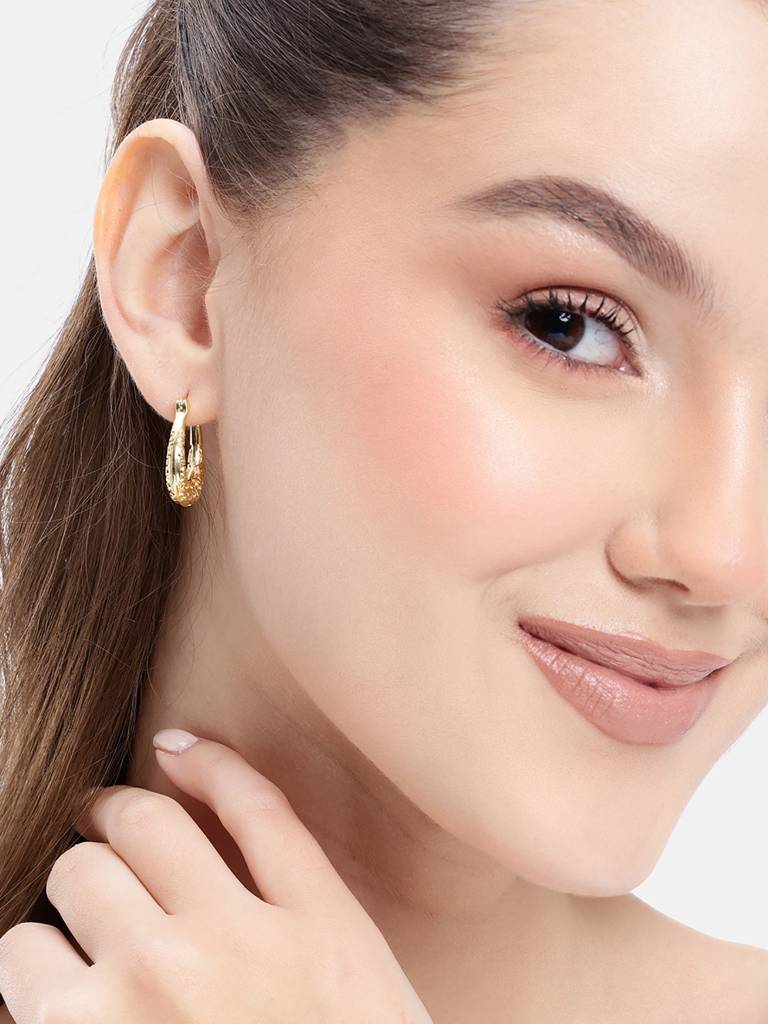 18Kt Gold Plated Oval Hoop Earring : FJE5650