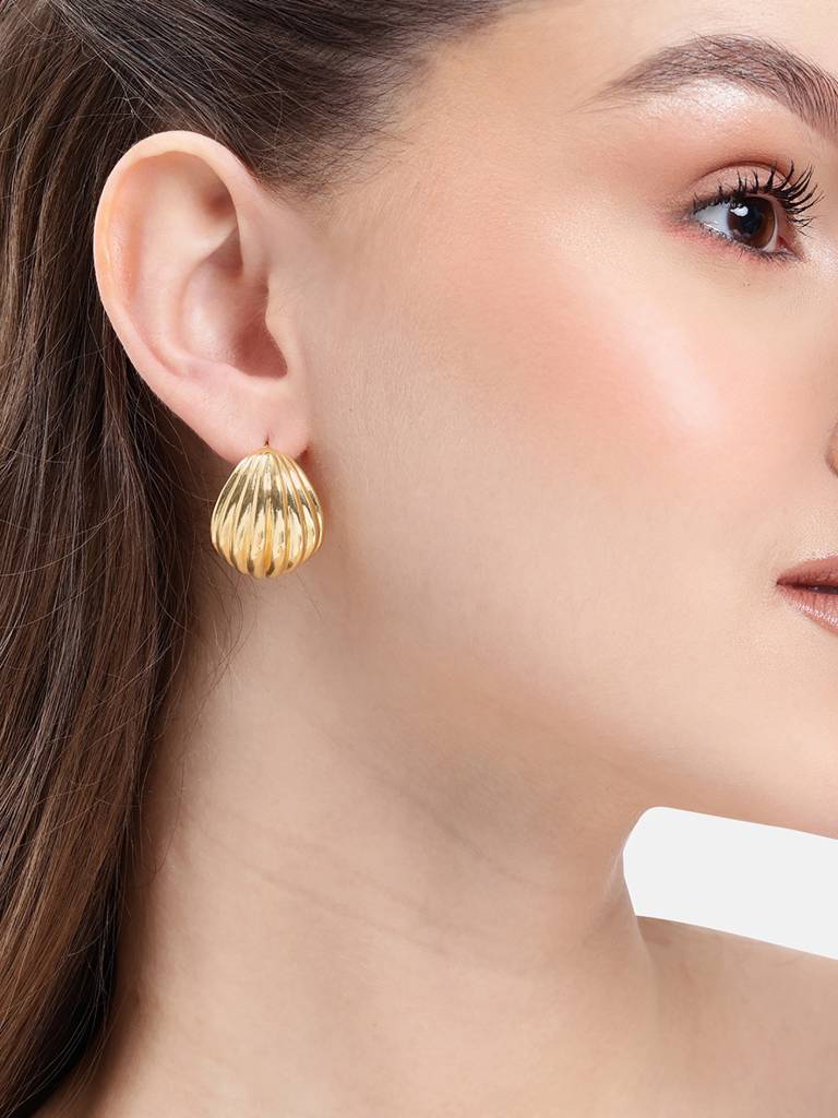 18Kt Gold Plated Contemporary Half Hoop Earring : FJE5652