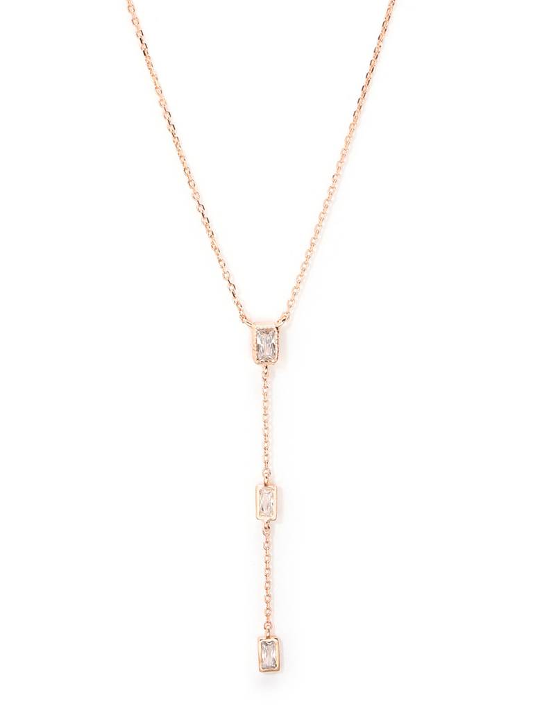 18Kt Rose Gold Plated Cz Lariat Necklace : FJN5427