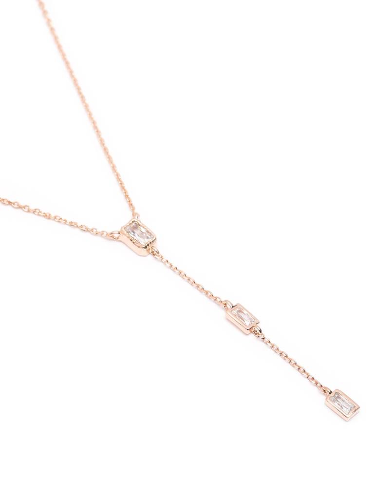 18Kt Rose Gold Plated Cz Lariat Necklace : FJN5427