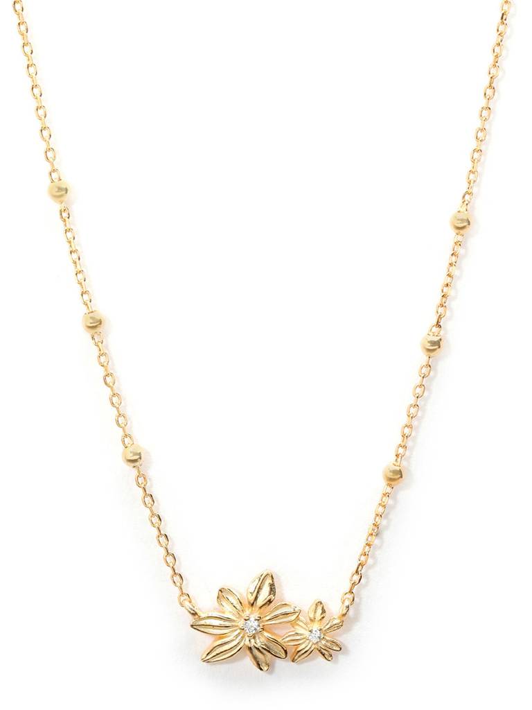18Kt Gold Plated Cz Double Floral Necklace : FJN5430