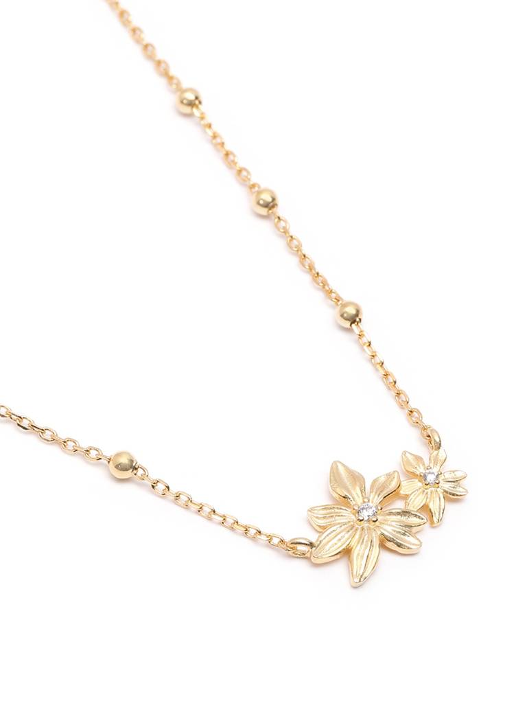 18Kt Gold Plated Cz Double Floral Necklace : FJN5430