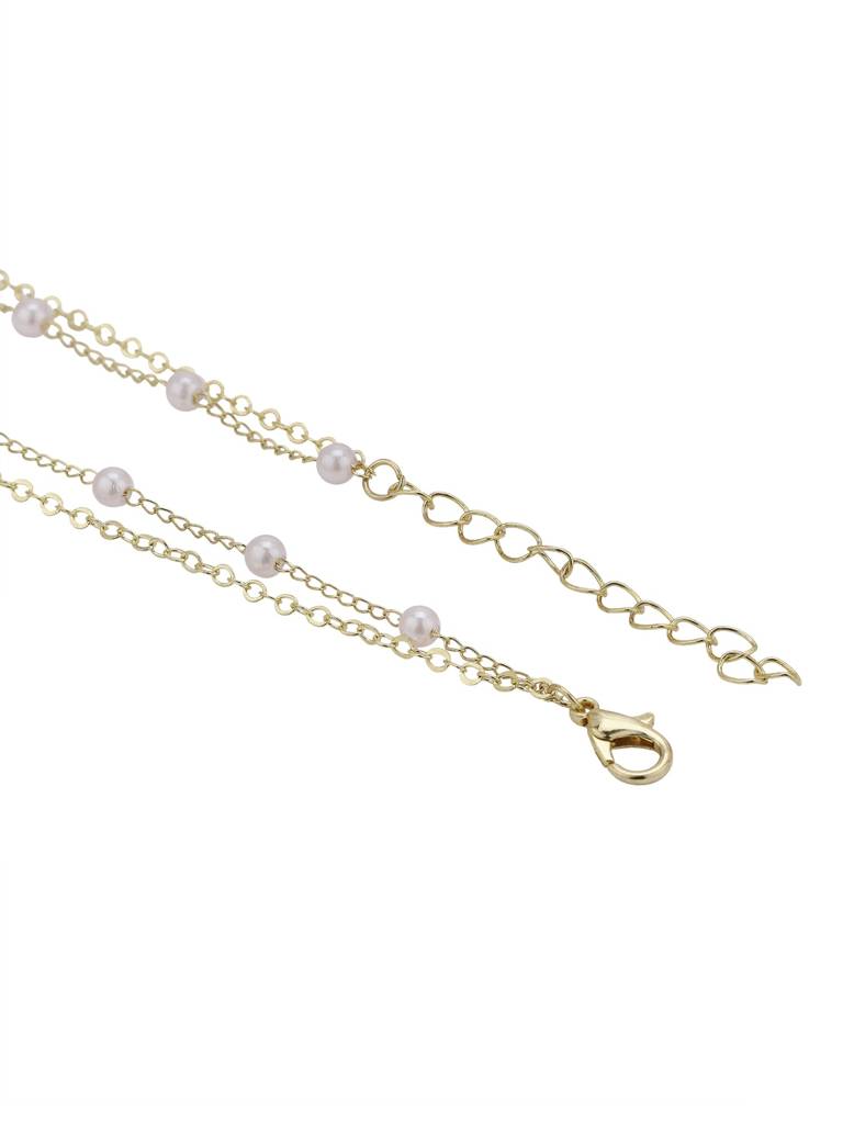 Gold Plated Pearl And Floral Lariat Layered Necklace : FJN5487