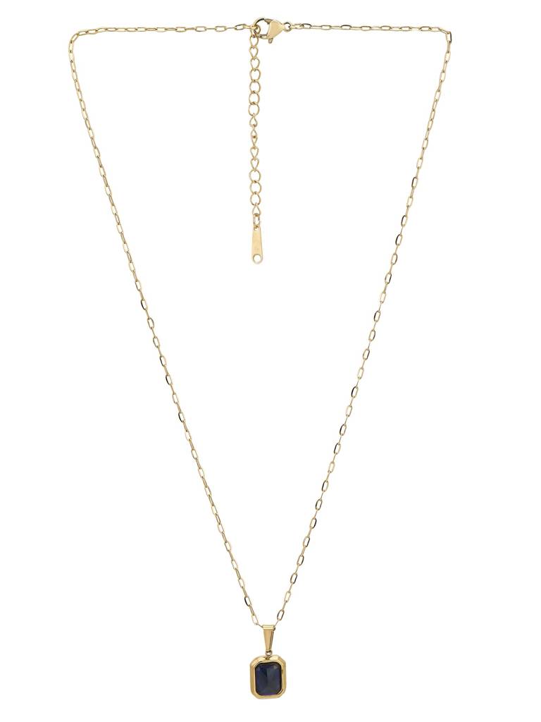 Gold Plated Everyday Blue Crystal Square Pendant And Chain : FJN5488