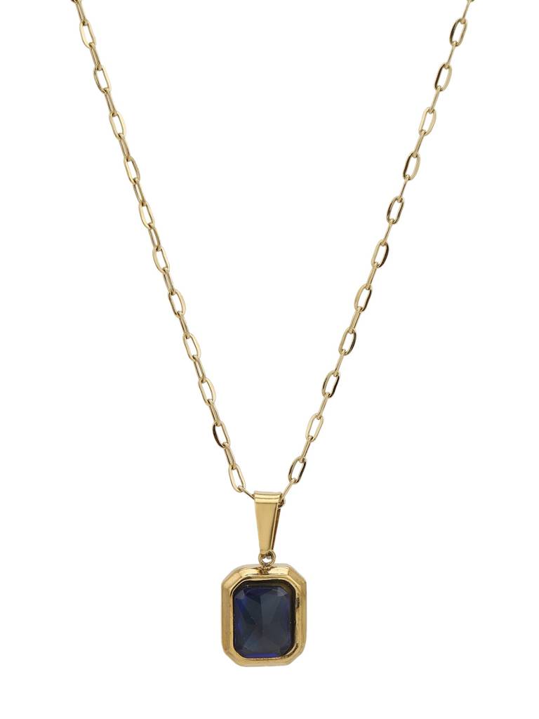 Gold Plated Everyday Blue Crystal Square Pendant And Chain : FJN5488