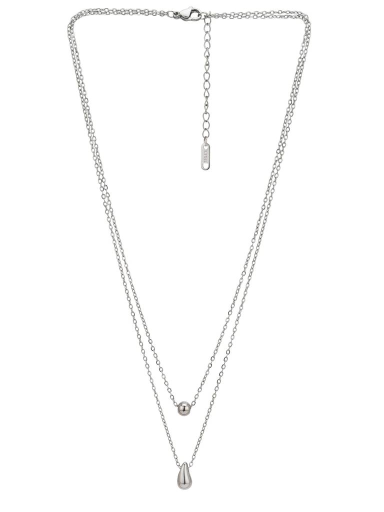 Silver Plated Water Drop Layered Necklace : FJN5489