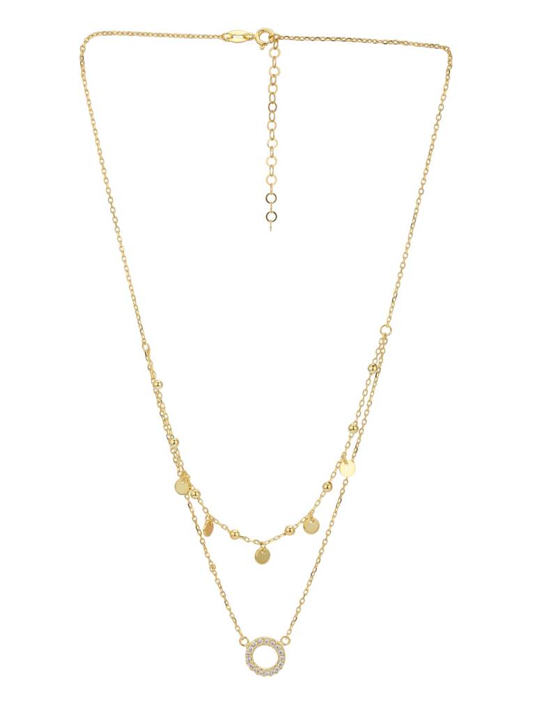 18Kt Gold Plated Cz Circular Pendant Layered Necklace : FJN5500